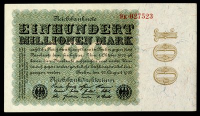 Papiermark of the Weimar Republic, post World War I hyperinflation era by Reichsbankdirektorium Berlin