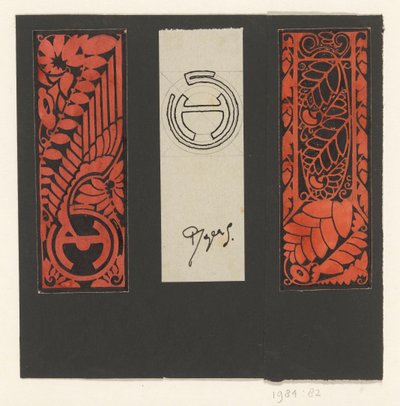 Three Panels with Leaf Motifs and Symbols by Reijer Stolk (signed by artist)