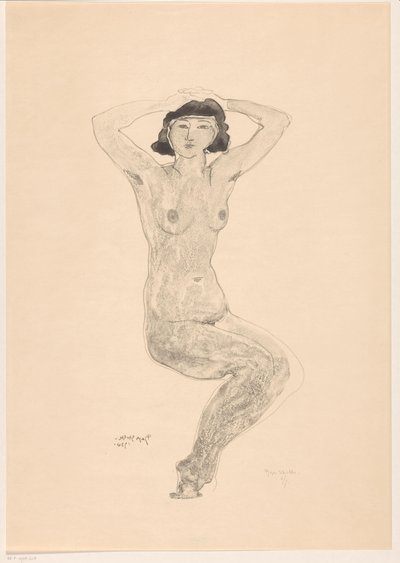 Seated Naked Woman with Hands on Head by Reijer Stolk (signed by artist)