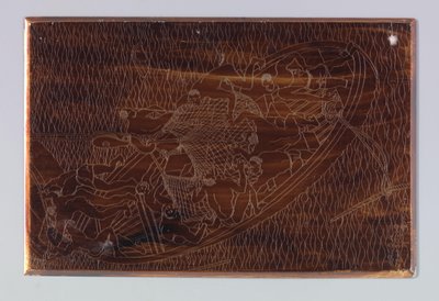 Figures in a canoe with a net full of luggage in Accra by Reijer Stolk