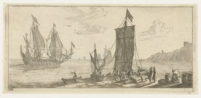 Bay with a Hooker and a Warship by Reinier Nooms