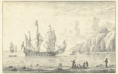 Three-Master off a Rocky Coast by Reinier Nooms