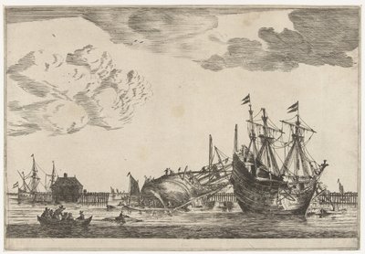 Two Ships Ready for Repair (Thirteen Scenes with Ships) by Reinier Nooms