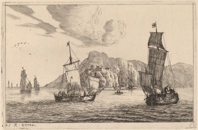 Harbor Scene with Mountainous Background by Reinier Nooms, called Zeeman