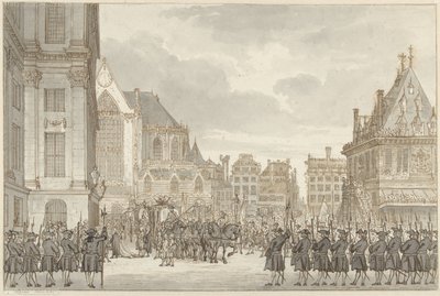 Arrival of Prince William V and Frederica Sophia Wilhelmina of Prussia at the Town Hall on the Dam in Amsterdam, May 30, 1768 by Reinier Vinkeles (I)