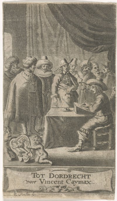 Merchant at Writing Desk (Title Page for: J. van der Does et al., Various Voyages, or Travels, 1652) by Reinier van Persijn