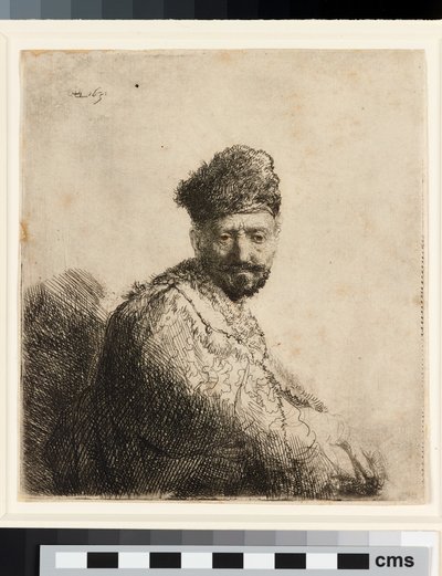 Bearded man in furred oriental cap: the artist