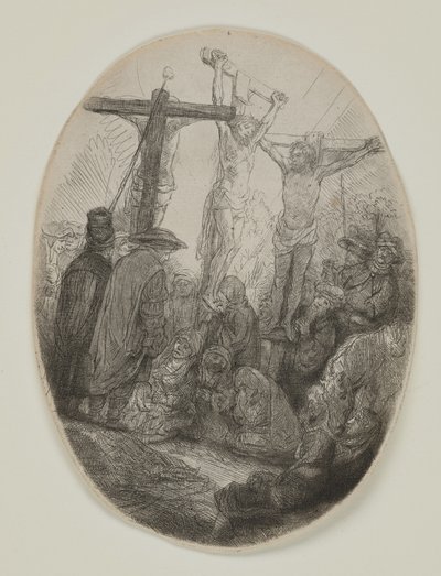 Christ Crucified Between Two Thieves: An Oval Plate by Rembrandt van Rijn