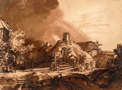 Cottages Before a Stormy Sky by Rembrandt van Rijn