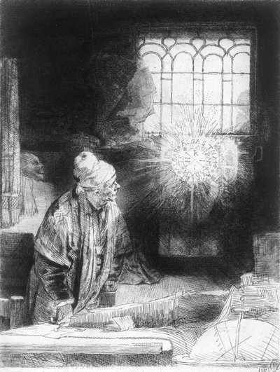 Dr Faustus in his Study (engraving) by Rembrandt van Rijn
