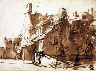 Farmhouse in Sunlight by Rembrandt Harmensz. van Rijn