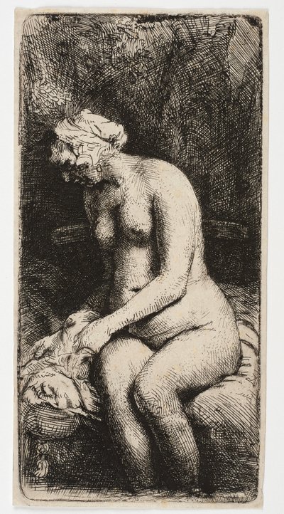 Naked Woman Sitting with Her Feet in the Water by Rembrandt Harmensz. van Rijn