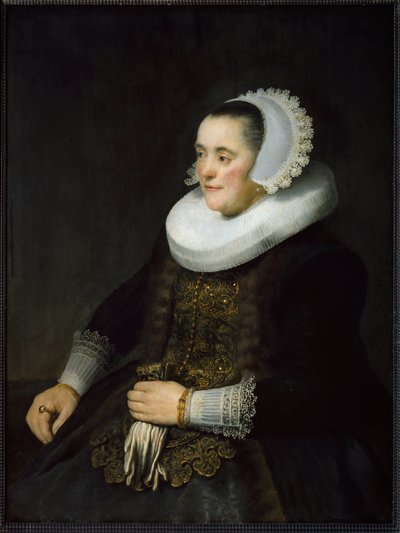 Portrait of a Dutch Bourgeois Woman Wearing a Ruff and a Headdress by Rembrandt van Rijn