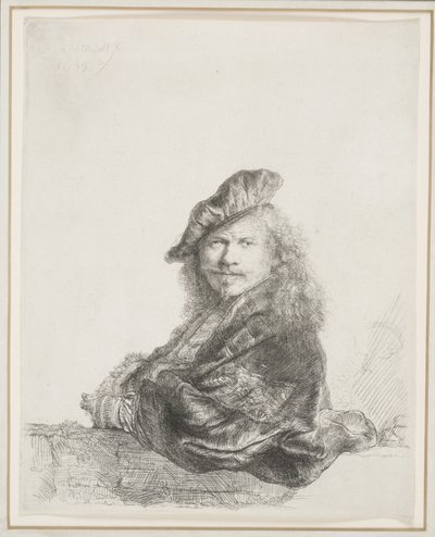 Rembrandt Leaning on a Stone Sill: Half Length by Rembrandt van Rijn