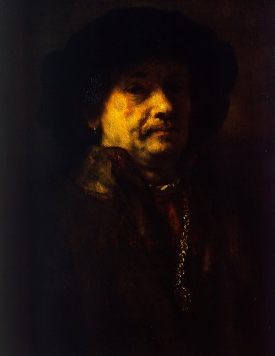 Self Portrait in a Fur Coat with Gold Chain and Earring by Rembrandt Harmensz. van Rijn