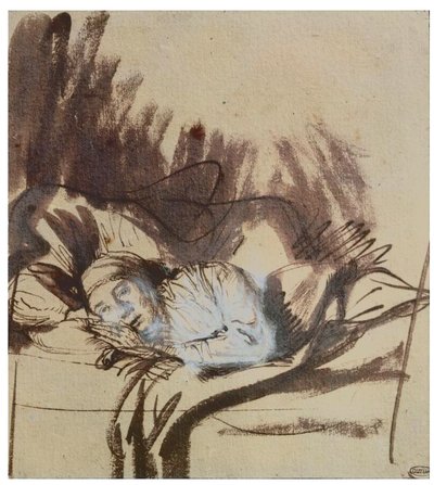 Sick Woman in a Bed, Maybe Saskia, Wife of the Painter by Rembrandt Harmensz. van Rijn