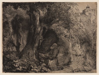St. Francis Beneath a Tree Praying by Rembrandt Harmensz. van Rijn