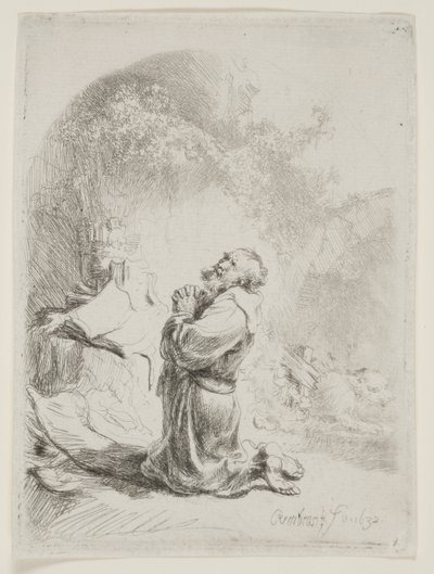 St. Jerome Praying: Arched Print by Rembrandt van Rijn