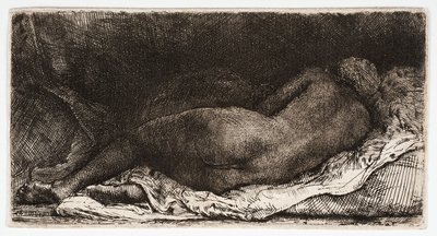 The Naked Woman, Sleeping with Her Buttocks in the Wind by Rembrandt Harmensz. van Rijn