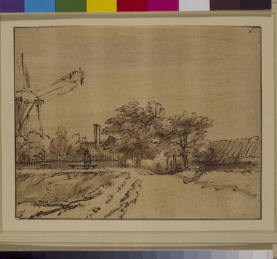 The windmill on the bulwark of the Sint Anthonispoort, Amsterdam by Rembrandt Harmensz. van Rijn