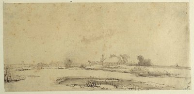 Water, meadows and a farmstead by Rembrandt Harmensz. van Rijn
