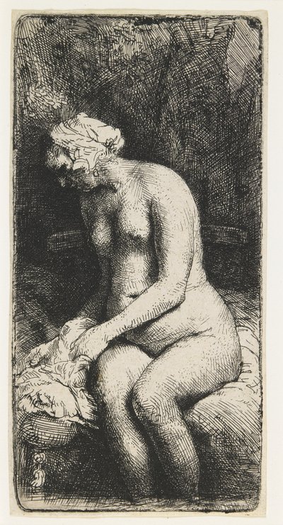 Woman Bathing Her Feet at a Brook by Rembrandt van Rijn