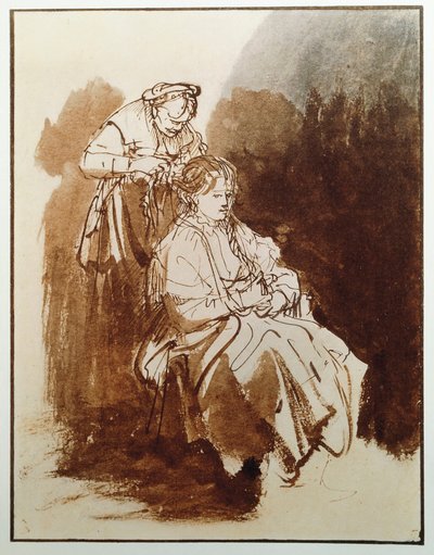 Young woman at her toilet. An old maid