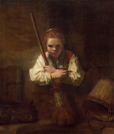 A Girl with a Broom by Rembrandt Workshop