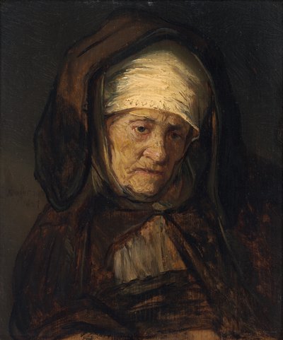 Head of an Aged Woman by Rembrandt Workshop