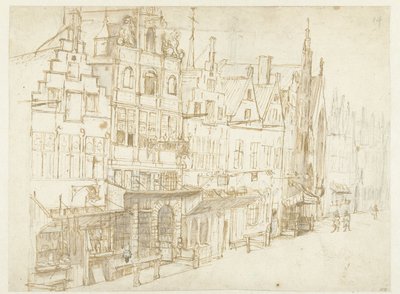 View of a Row of Houses in a City by Rembrandt van Rijn (school of)