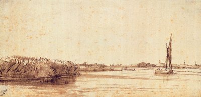 A River with a Sailing Boat on Nieuwe Meer by Rembrandt van Rijn
