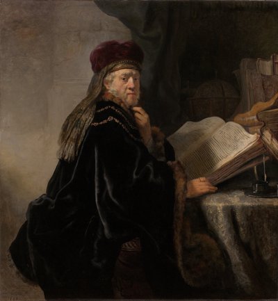 A Scholar Seated at a Desk by Rembrandt van Rijn