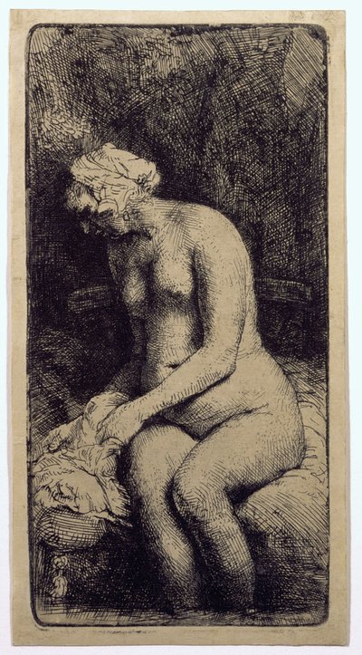 A Woman Bathing Her Feet at a Brook by Rembrandt van Rijn