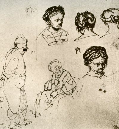 A Page of Sketches by Rembrandt van Rijn