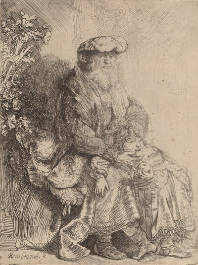 Abraham Caressing Isaac by Rembrandt van Rijn