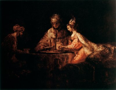 Assuerus, Haman and Esther by Rembrandt van Rijn