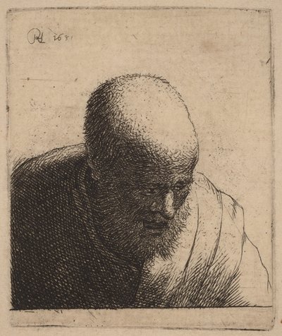 Bald Man with Open Mouth, Looking Down by Rembrandt van Rijn