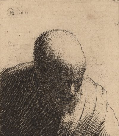Bald Man with Open Mouth, Looking Down by Rembrandt van Rijn