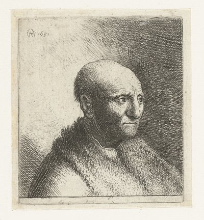Bald Man in a Fur Cloak: Bust by Rembrandt van Rijn
