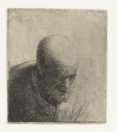 Bald Man with Open Mouth, Looking Down: Bust by Rembrandt van Rijn