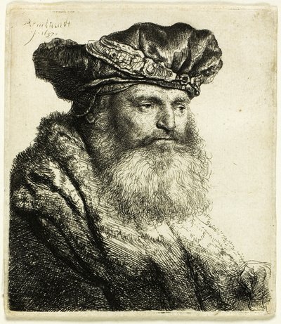 Bearded Man in a Velvet Cap with Jewel Clasp by Rembrandt van Rijn