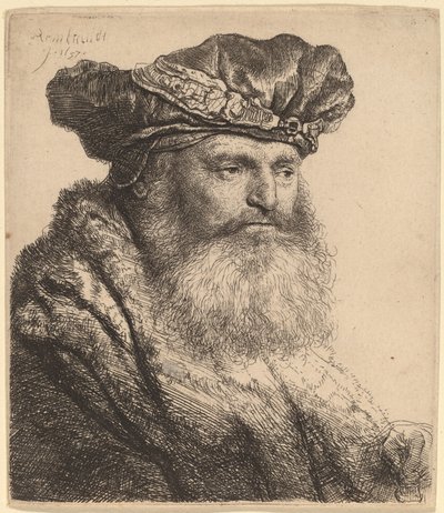 Bearded Man in a Velvet Cap with a Jewel Clasp by Rembrandt van Rijn