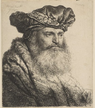 Bearded Man in a Velvet Cap with a Jewel Clasp by Rembrandt van Rijn