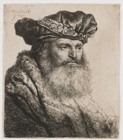 Bearded Man in a Velvet Cap with a Jewel Clasp by Rembrandt van Rijn