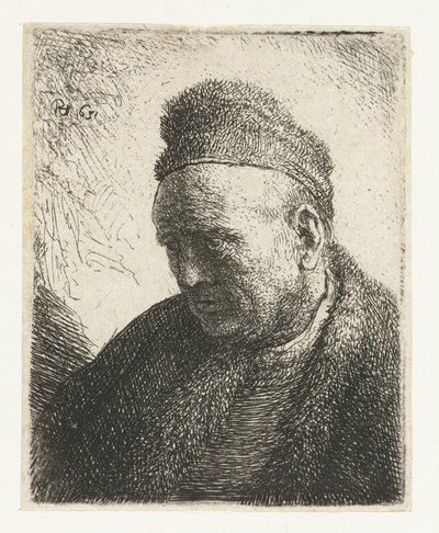 Beardless Man in a Fur Cloak and Cap: Bust by Rembrandt van Rijn