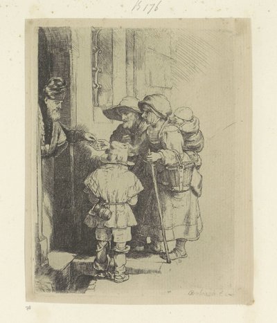 Begging Family Receiving Alms at the Door of a House by Rembrandt van Rijn