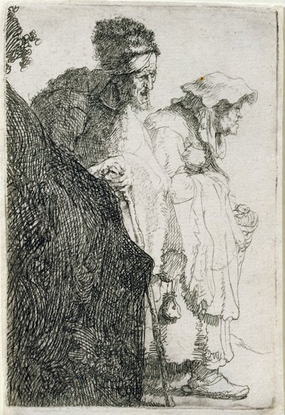 Beggar Man and Woman Behind a Bank by Rembrandt van Rijn