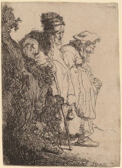 Beggar Man and Woman Behind a Bank by Rembrandt van Rijn