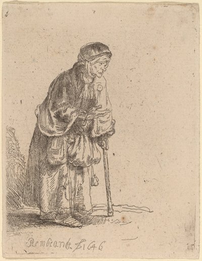 Beggar Woman Leaning on a Stick by Rembrandt van Rijn