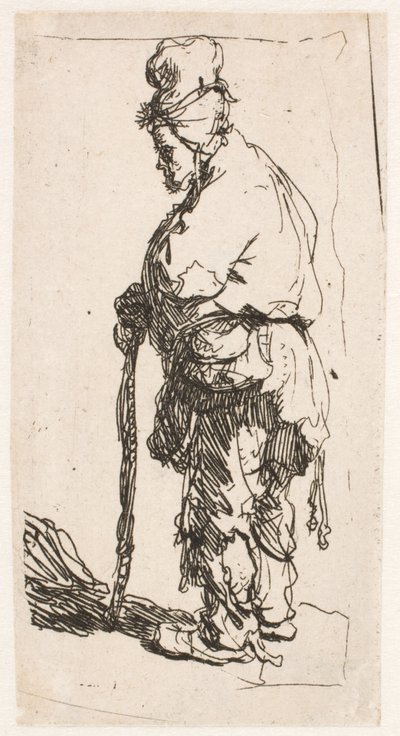 Beggar Leaning on a Stick, Facing Left by Rembrandt van Rijn
